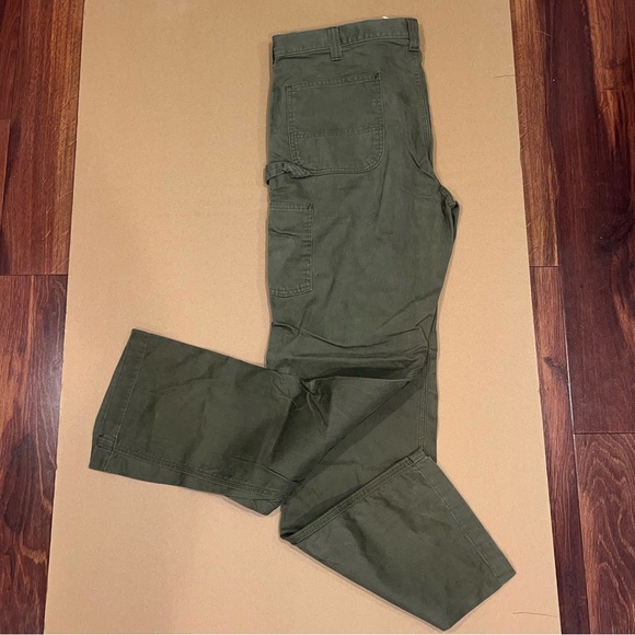 Mens Army Green Carhartt Carpenter Pants Size 38 x 34 Relaxed Fit - Picture 15 of 16